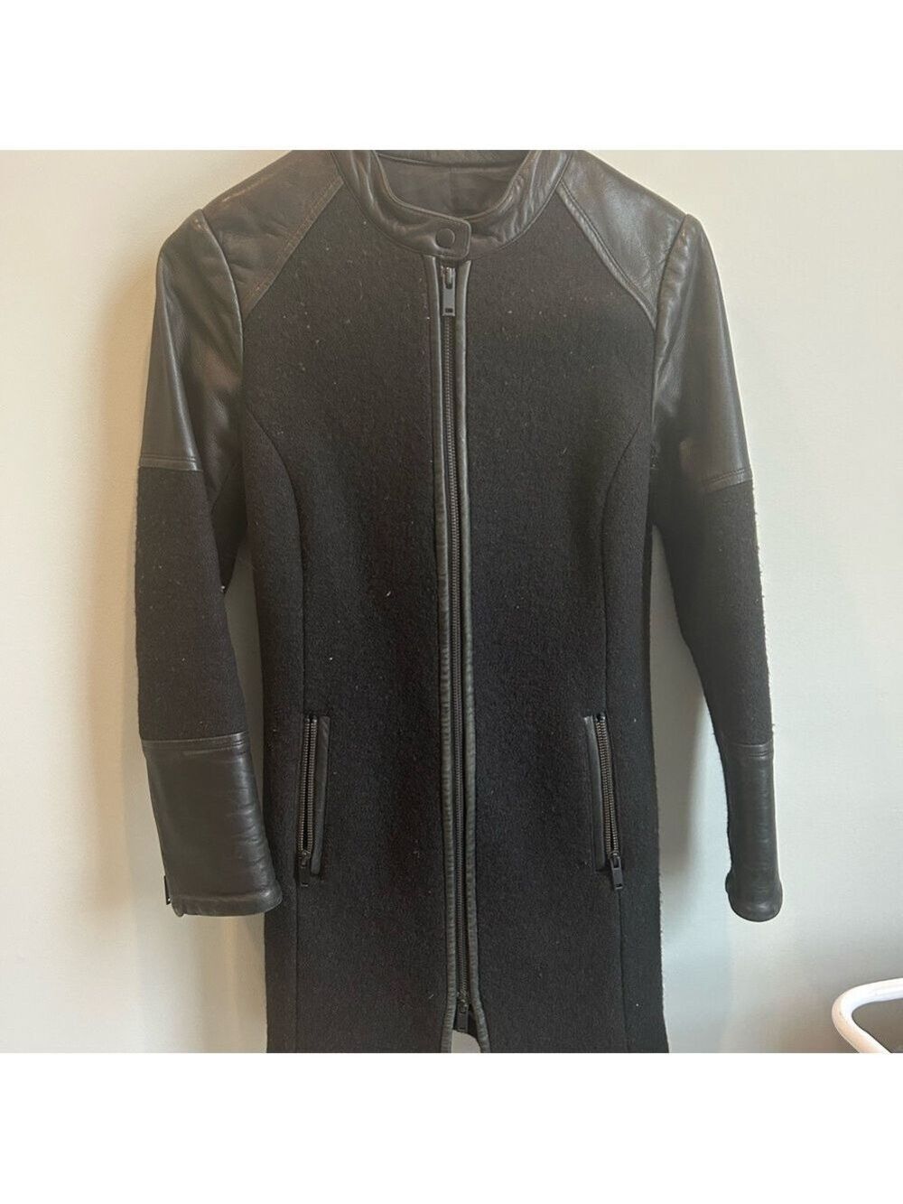 Women's Black Leather Sleeve Coat